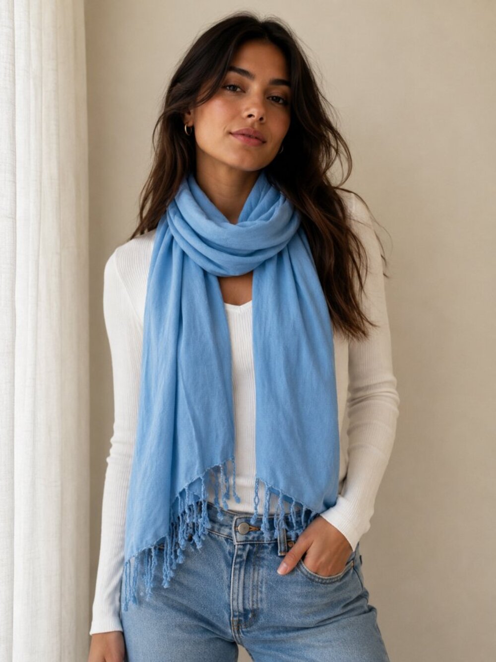 💙 Soft Sky Blue Fringe Scarf by Bloux Terner 💙